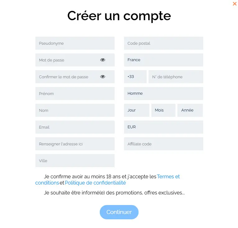 Processus d'inscription CasinoBit